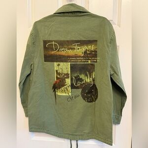 Zara Basic Z1975 Army Green Shirt Jacket with Graphics